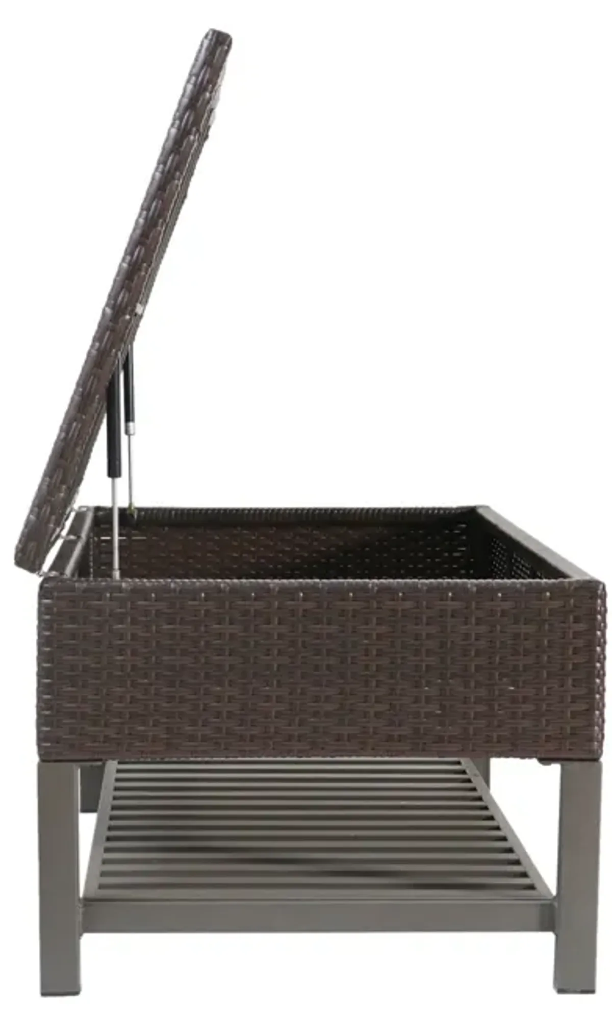 Slade Outdoor Storage Bench with Rack, Brown PE Rattan, Iron 51 Inch - Benzara