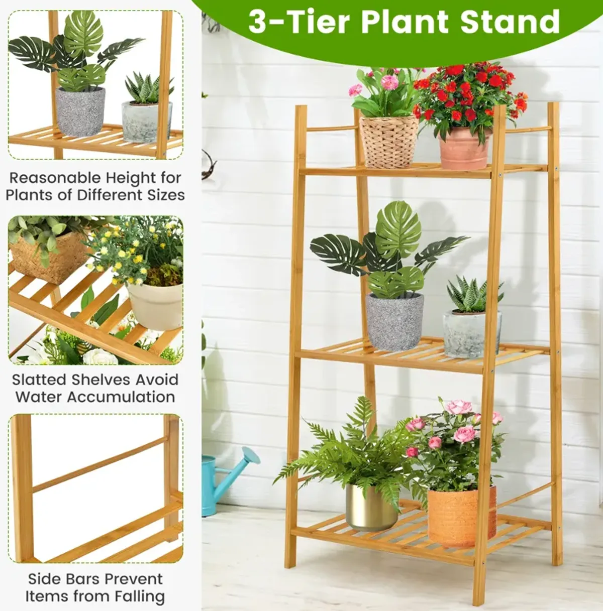 3 Tiers Vertical Bamboo Plant Stand