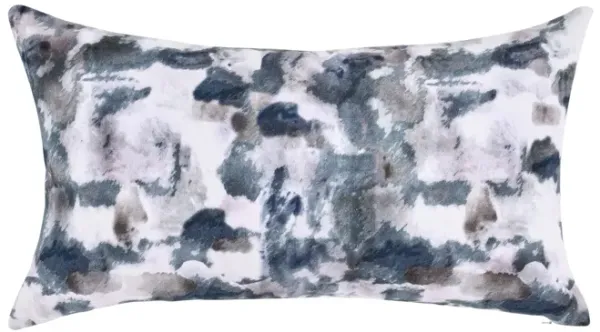 Lumbar Accent Throw Pillow, 14x26, Cotton Linen, Blue Watercolor Print - Benzara