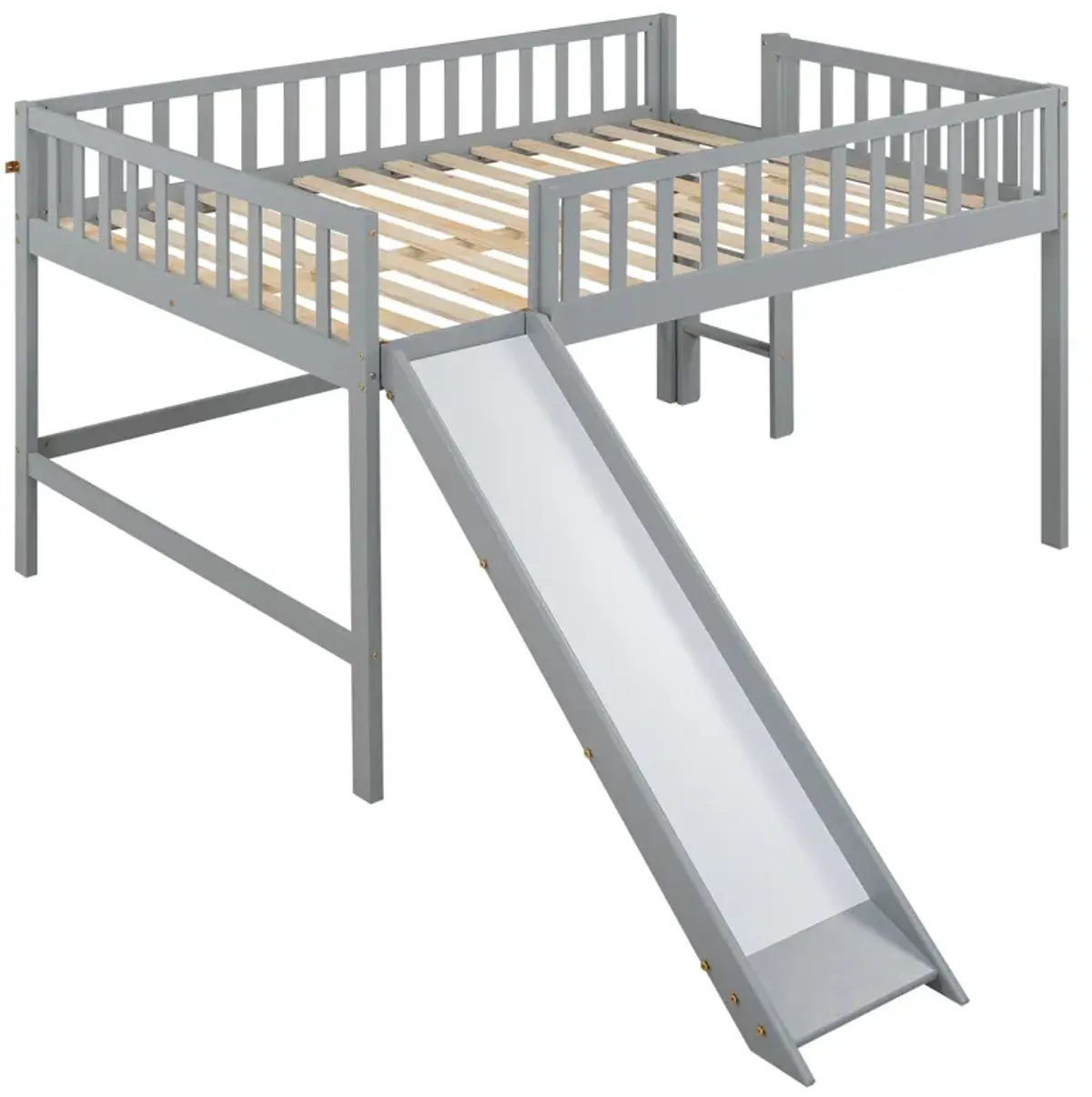 Whisen Modern and Simple Wood Full Size Low Loft Bed with Ladder and Slide - White
