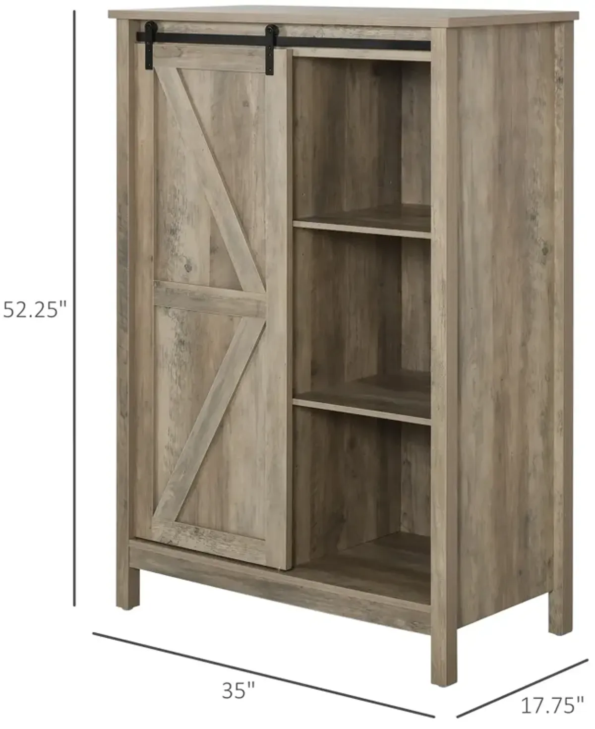 Rustic Gray Storage: 3-Tier Kitchen Cabinet with Barn Door