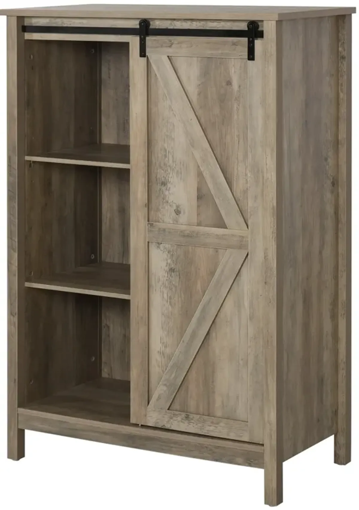 Rustic Gray Storage: 3-Tier Kitchen Cabinet with Barn Door