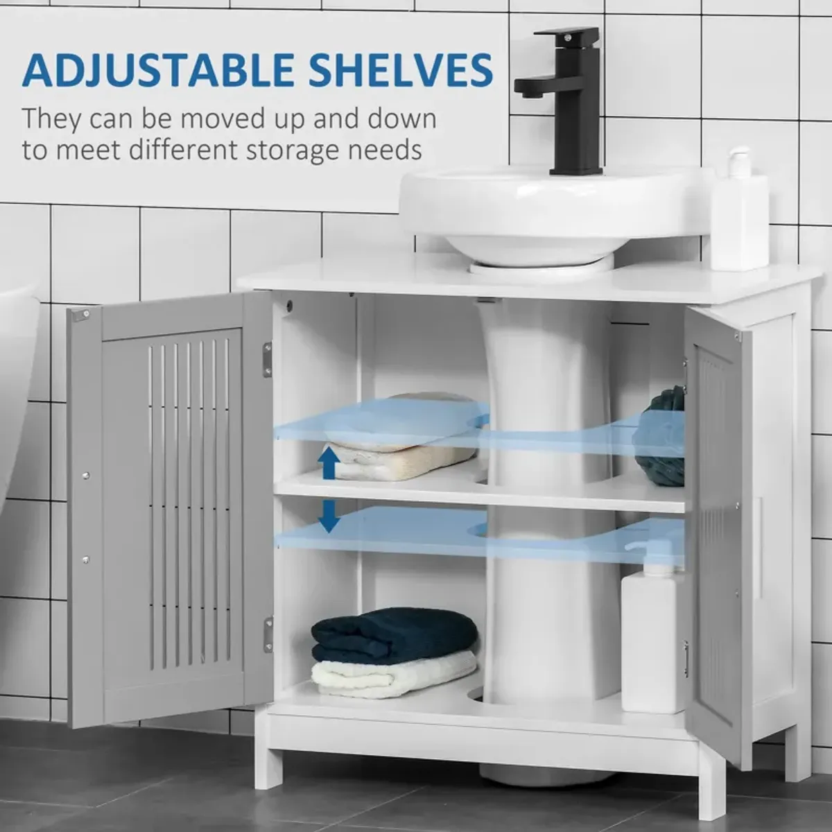 Grey/White Vanity Storage: Modern Under Sink Cabinet with Doors