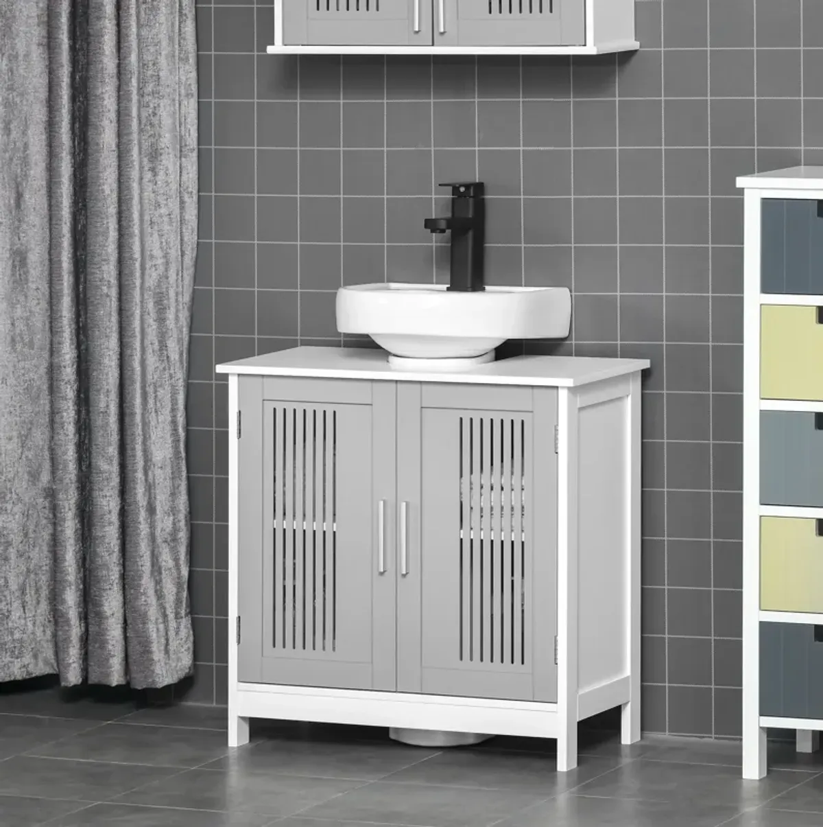 Grey/White Vanity Storage: Modern Under Sink Cabinet with Doors