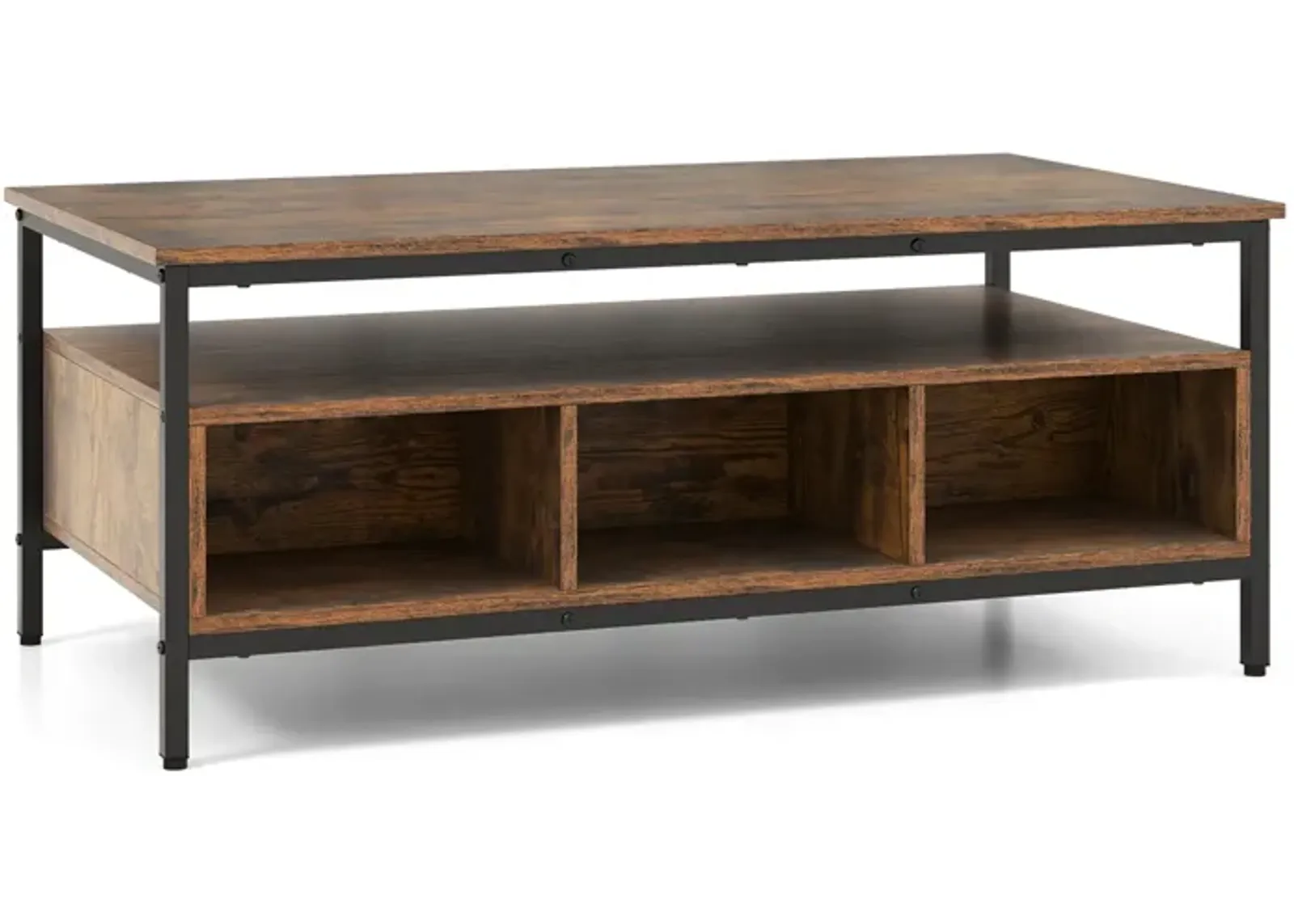 3-Tier Industrial Style Coffee Table with Storage and Heavy-duty Metal Frame-Coffee