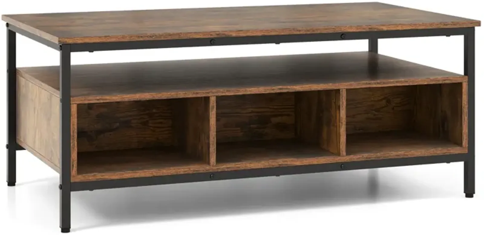 3-Tier Industrial Style Coffee Table with Storage and Heavy-duty Metal Frame-Coffee