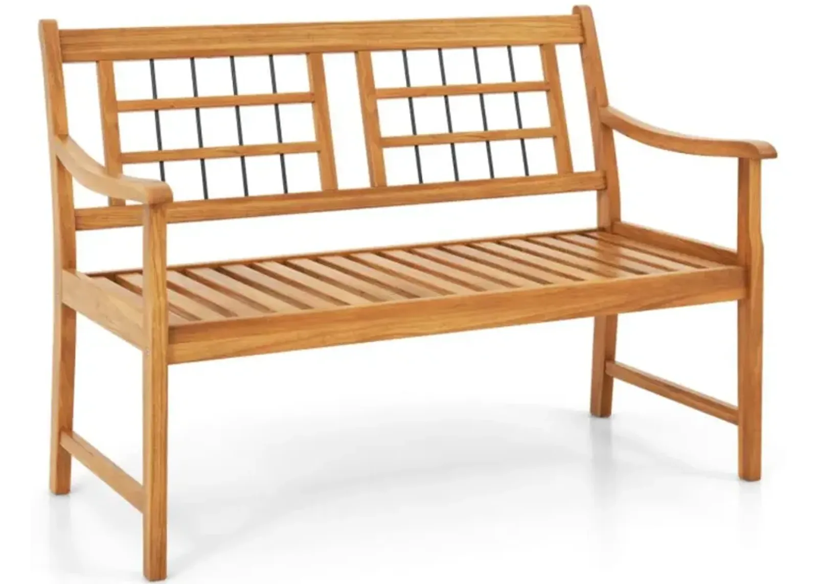 Hivvago Patio Acacia Wood Bench with Curved Armrests Slatted Seat and Backrest