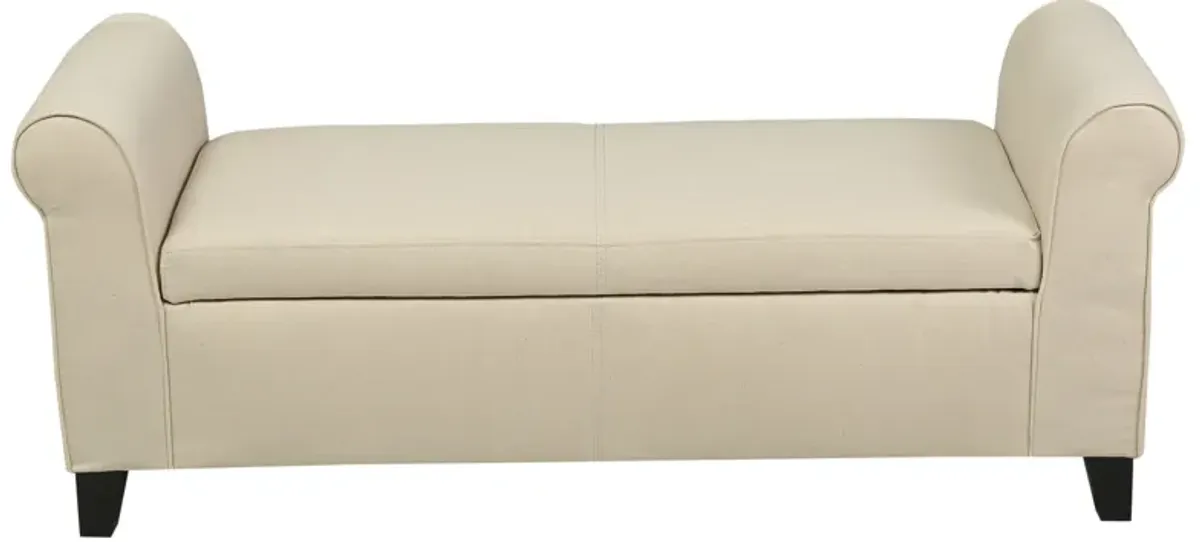 Jacob Ottoman Bench with Storage, 50 Inch Rectangular Padded, Beige - Benzara