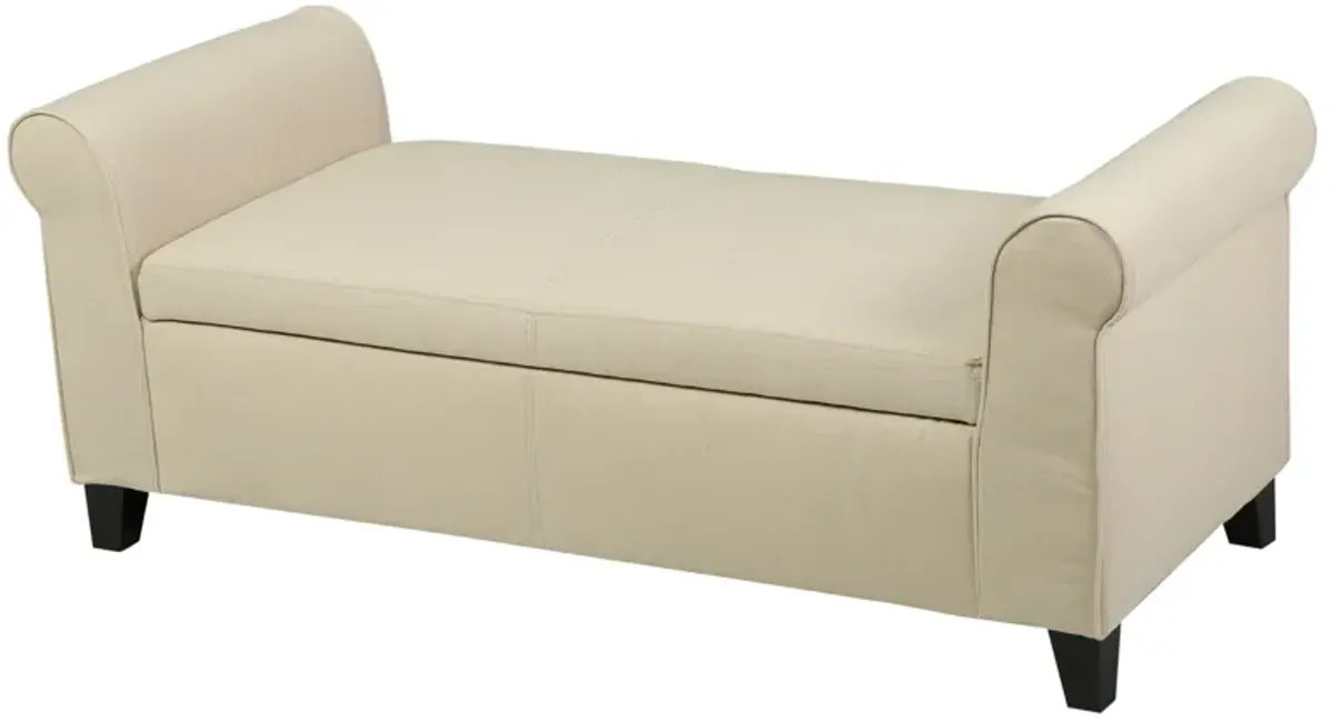 Jacob Ottoman Bench with Storage, 50 Inch Rectangular Padded, Beige - Benzara