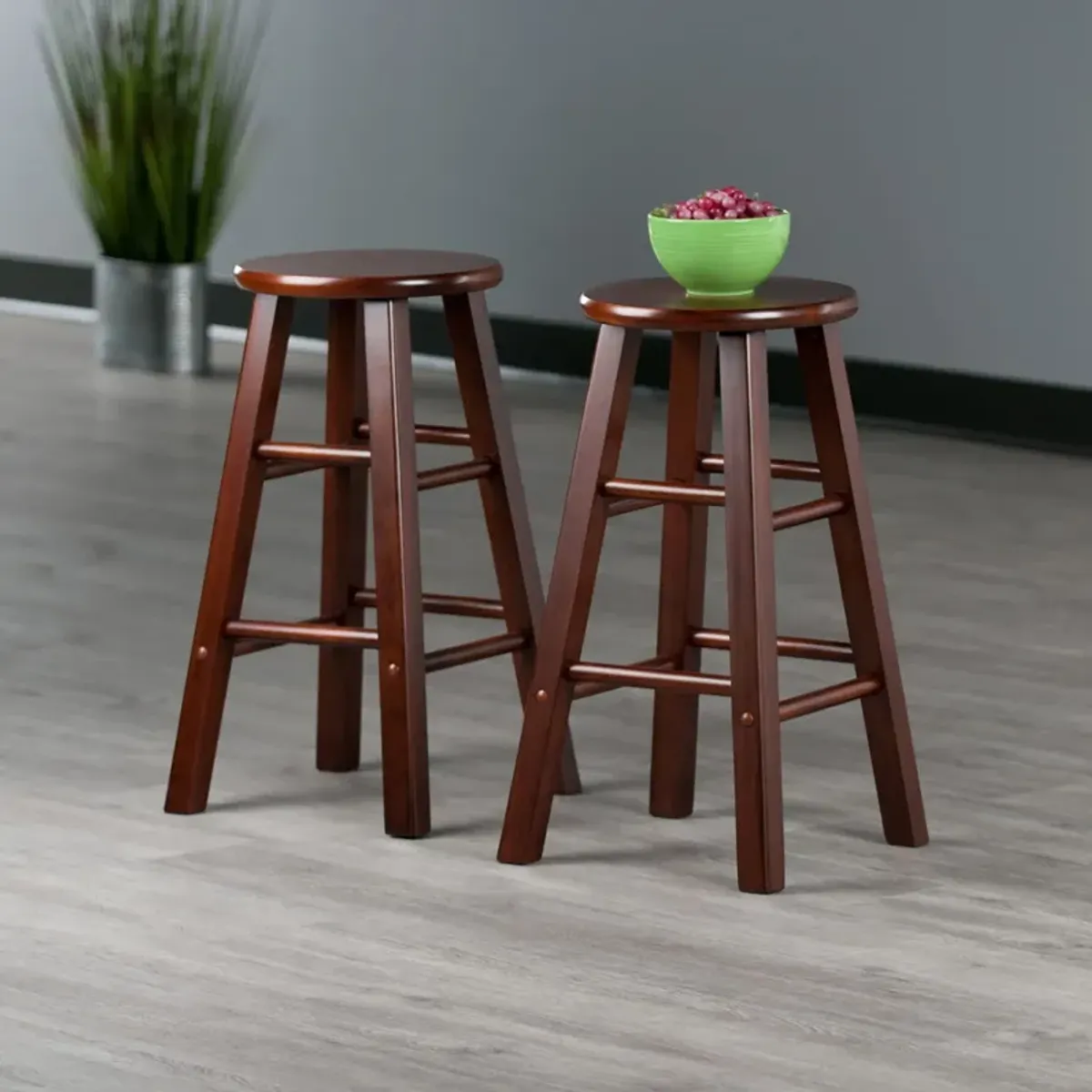 Yardlio Wood Element Counter Stools - Stylish, Durable, Walnut Finish (Set of 2)