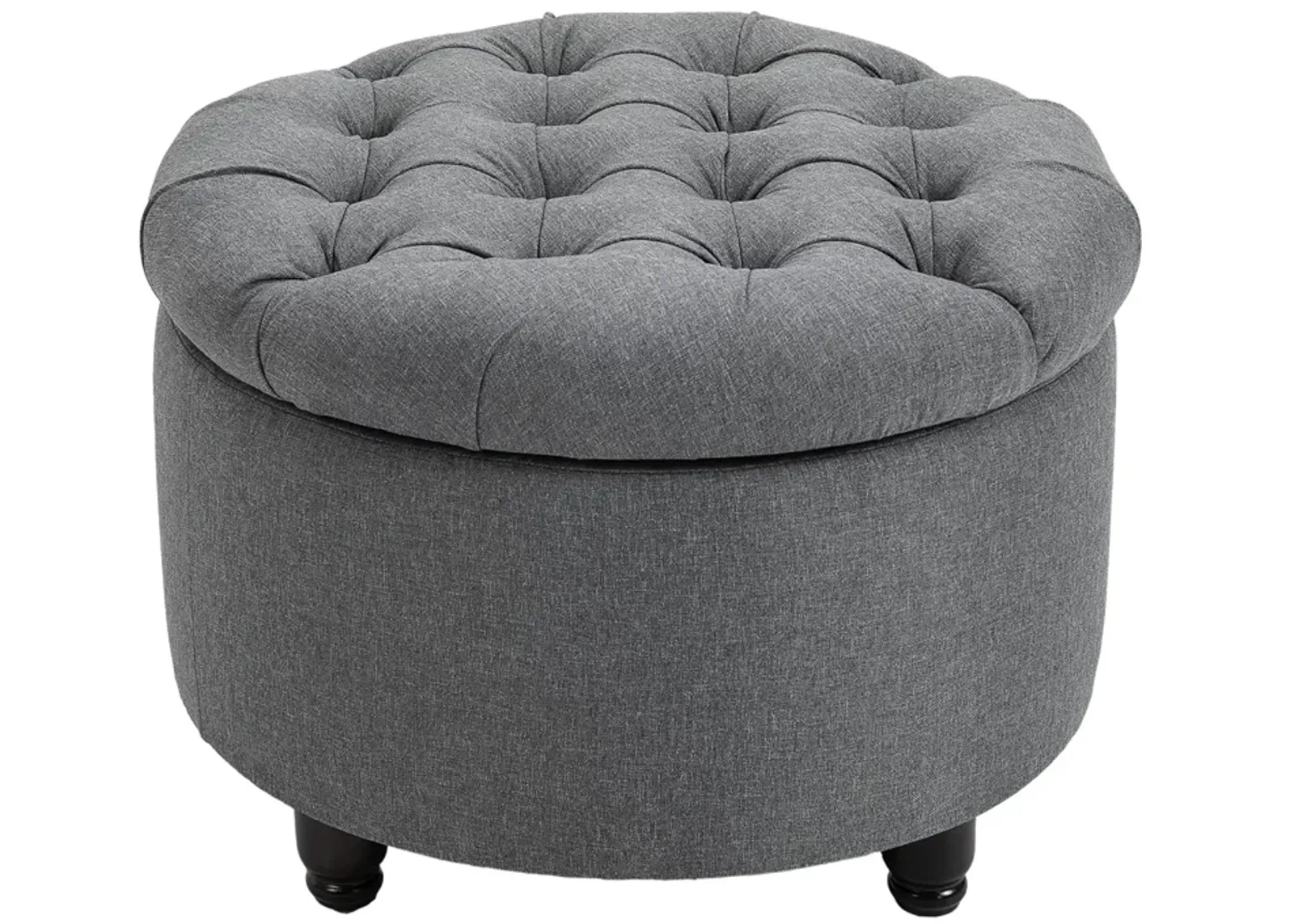 Grey Living Room Storage: Round Tufted Linen Ottoman Bench