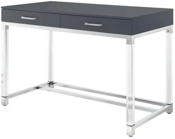Inspired Home Kalel High Gloss 2 Drawers Writing Desk with Acrylic Legs and Stainless Steel Base