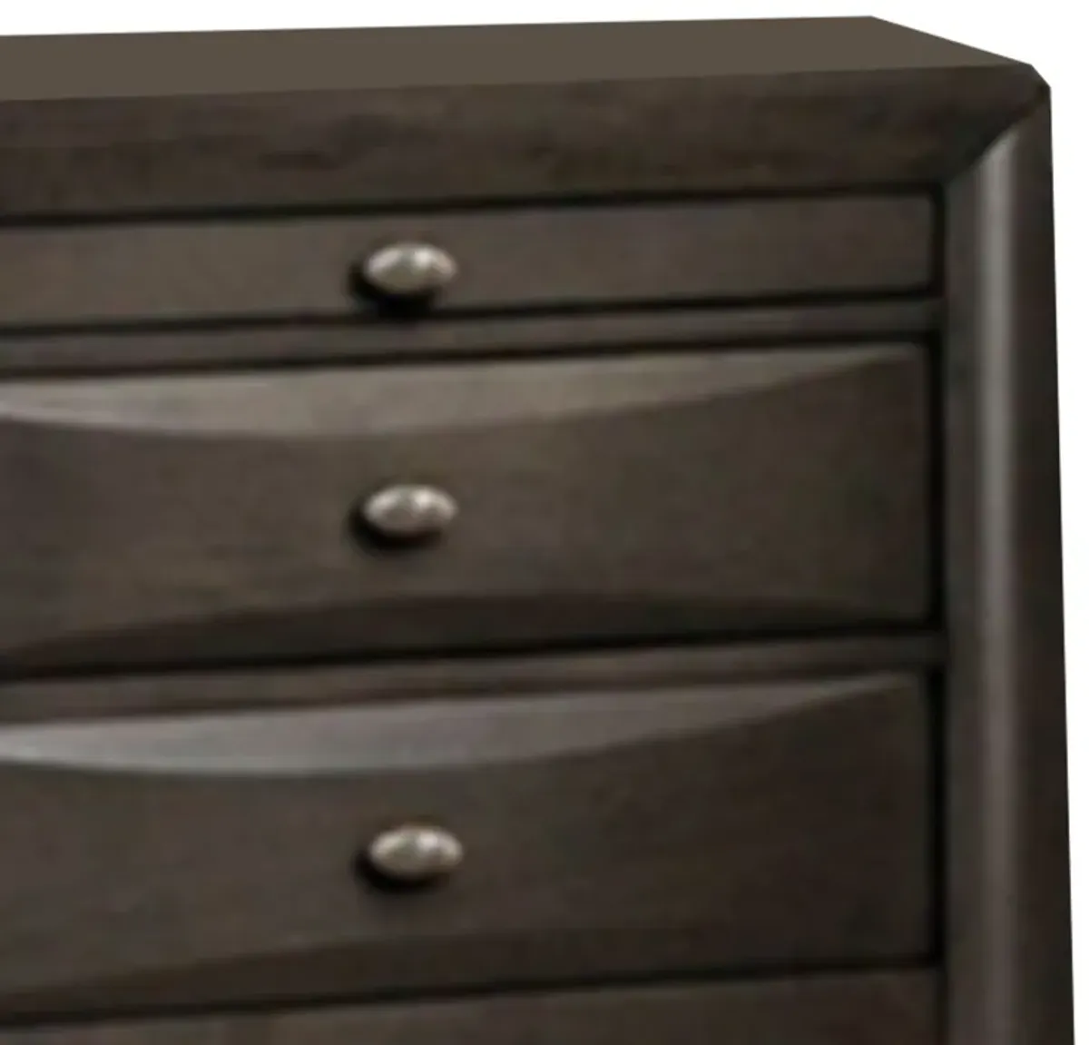 Simo Nightstand, Spacious Top, Metal Knobs, 3 Drawers, Gray Solid Wood