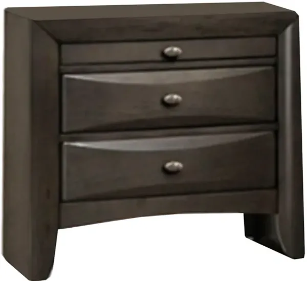 Simo Nightstand, Spacious Top, Metal Knobs, 3 Drawers, Gray Solid Wood - Benzara