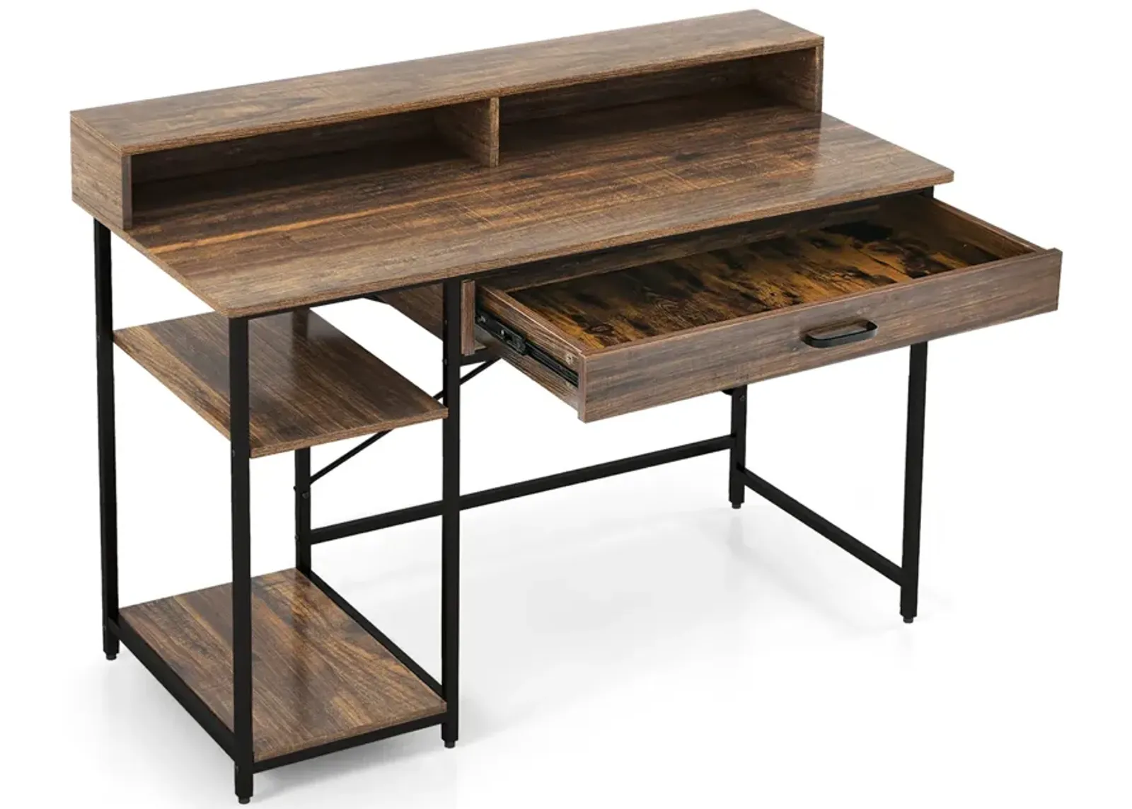 48 Inch Computer Desk with Monitor Stand Drawer and Shelves-Rustic Brown