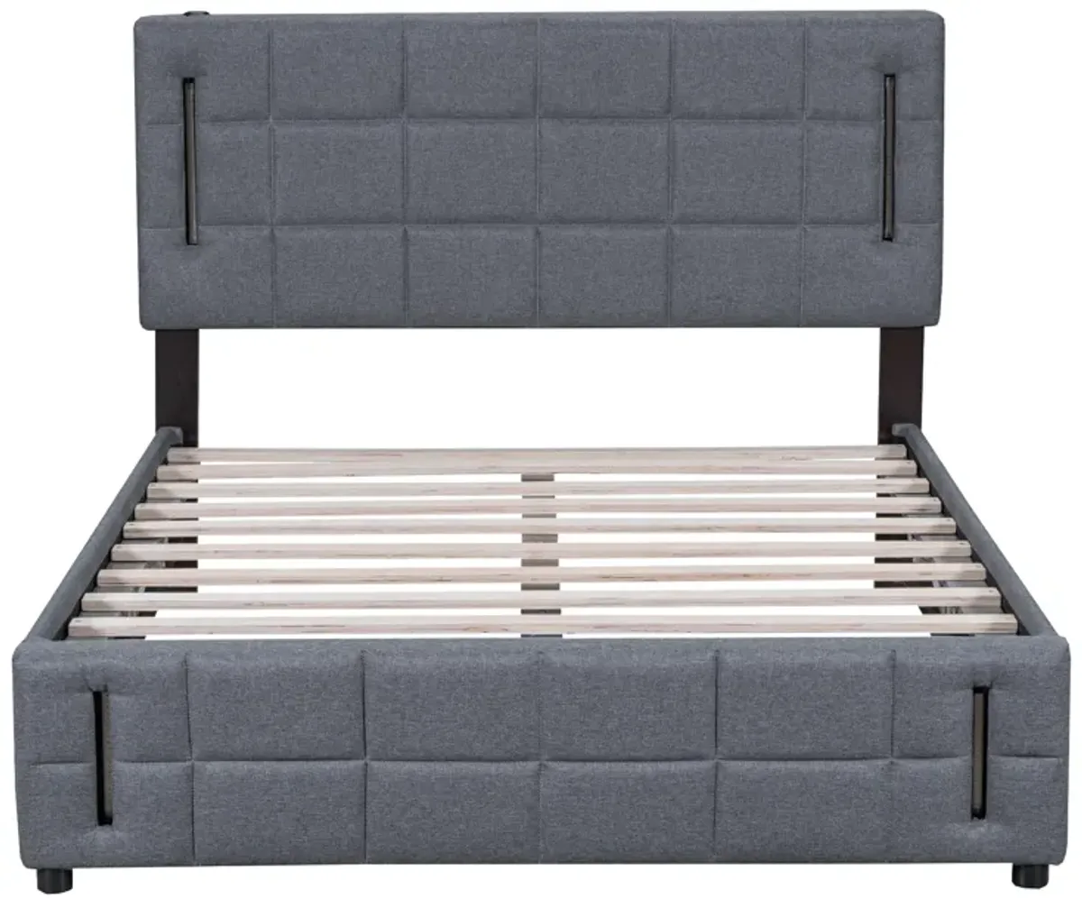 Merax Platform Bed with Hydraulic Storage System and LED Light