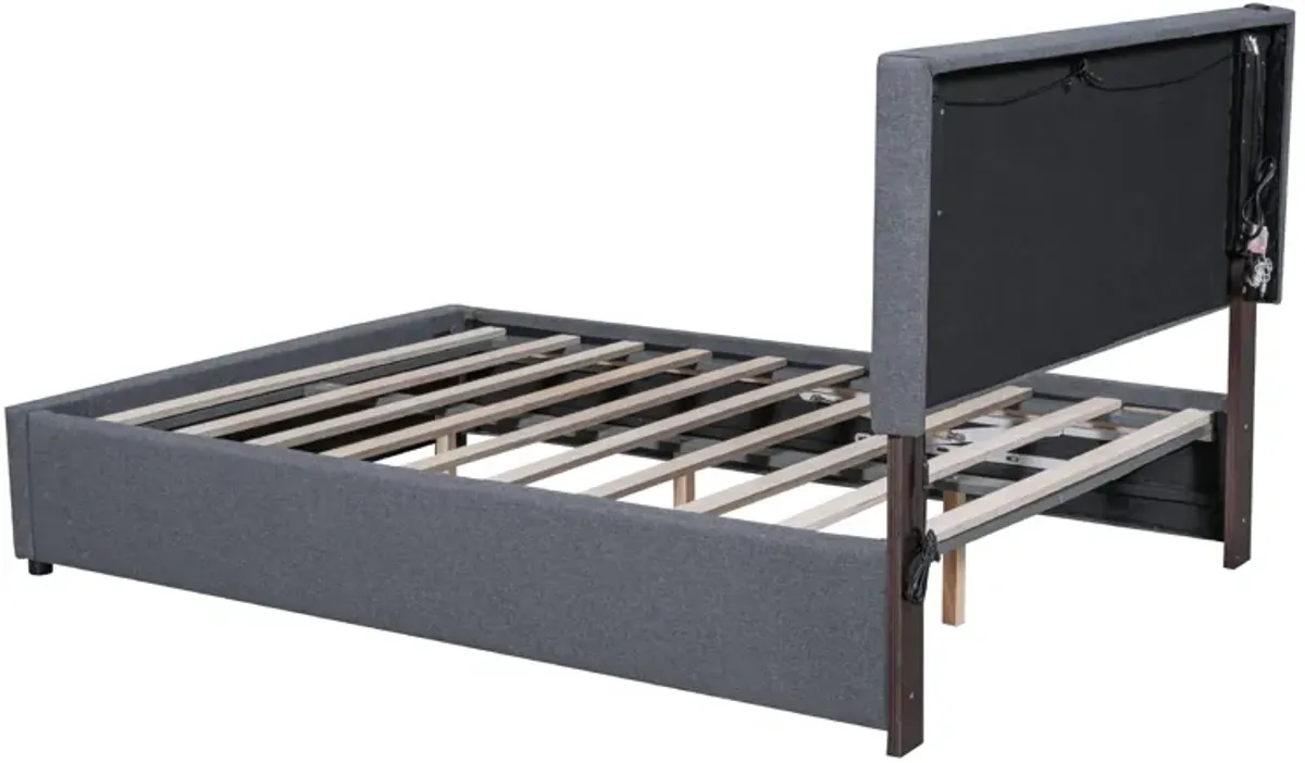 Merax Platform Bed with Hydraulic Storage System and LED Light