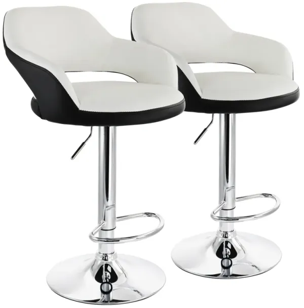Elama 2 Piece Adjustable Faux Leather Bar Stool in White with Black Trim and Chrome Base