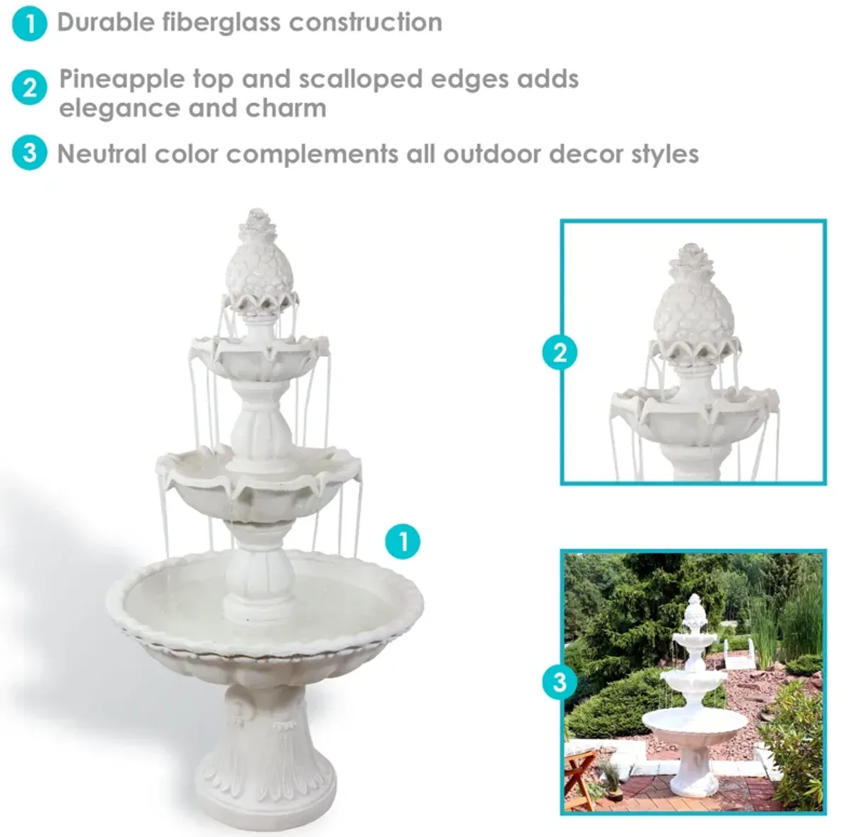 Sunnydaze Welcome Fiberglass Outdoor 3-Tier Water Fountain