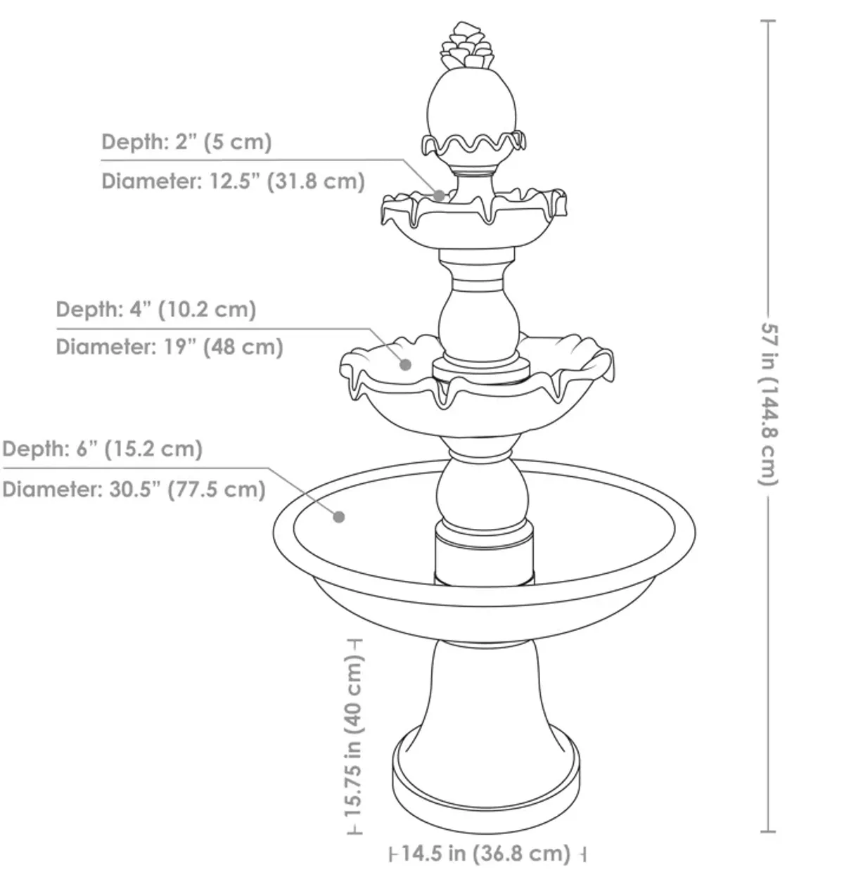 Sunnydaze Welcome Fiberglass Outdoor 3-Tier Water Fountain