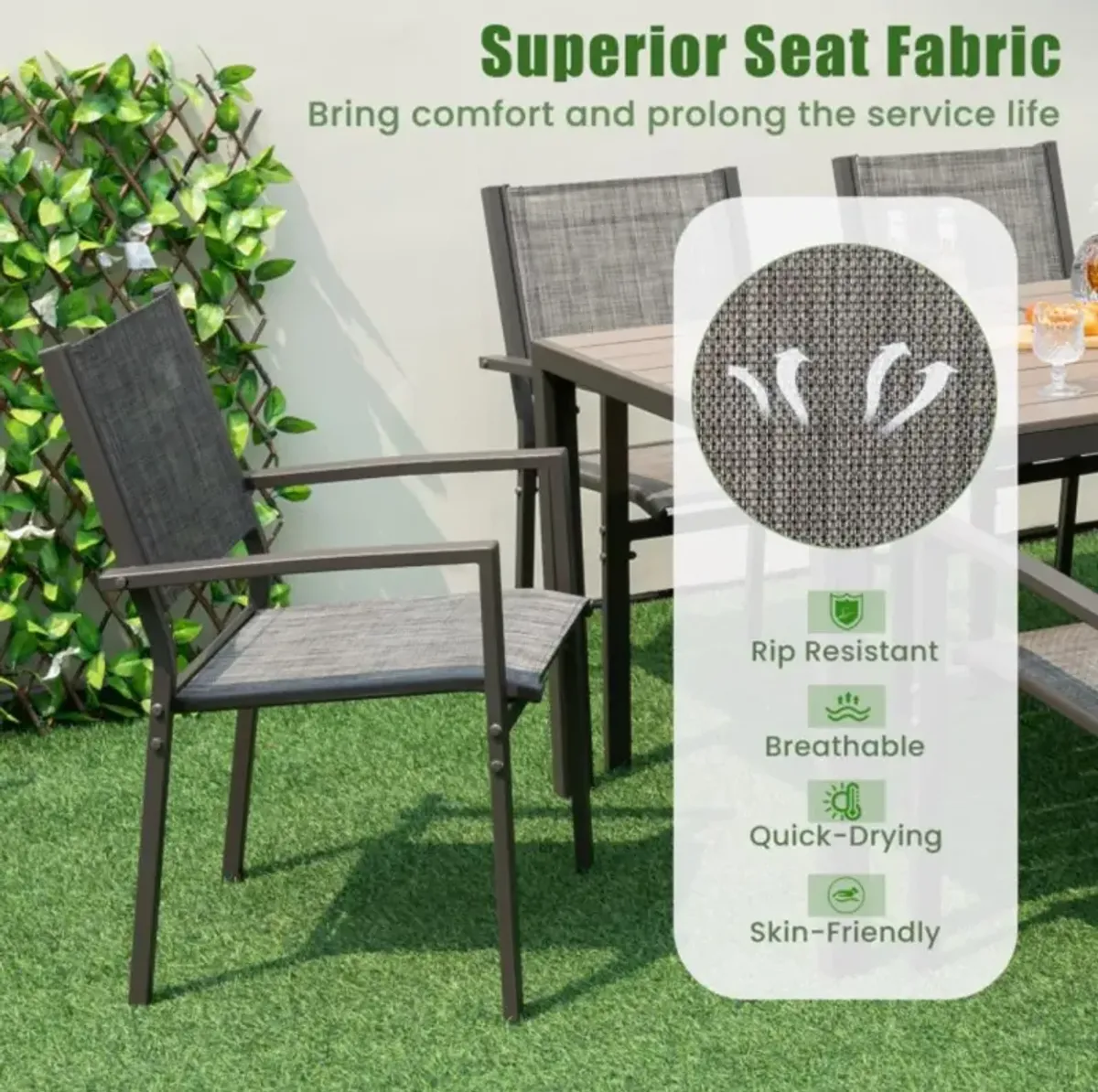 Hivvago Set of 6 Stackable Patio Chair with Breathable Fabric Seat