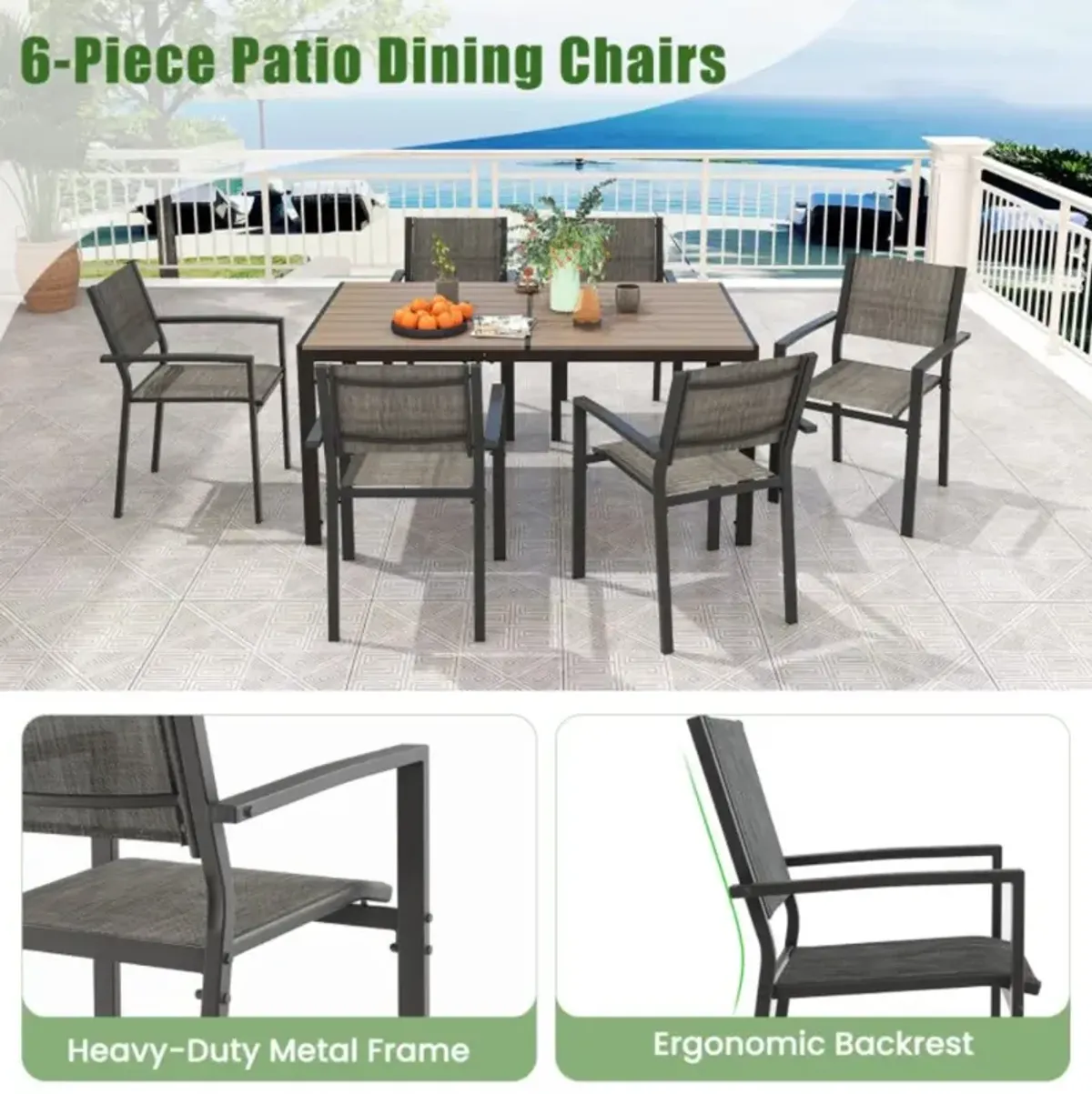 Hivvago Set of 6 Stackable Patio Chair with Breathable Fabric Seat