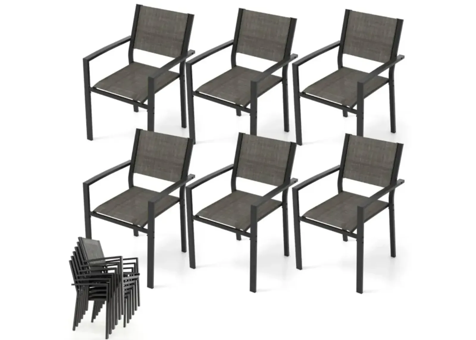 Hivvago Set of 6 Stackable Patio Chair with Breathable Fabric Seat