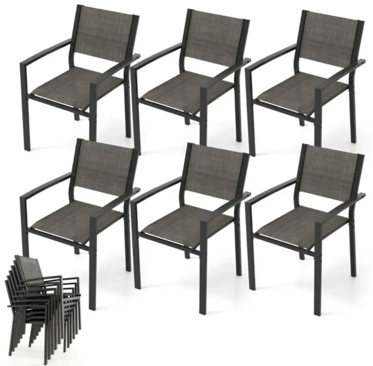 Hivvago Set of 6 Stackable Patio Chair with Breathable Fabric Seat