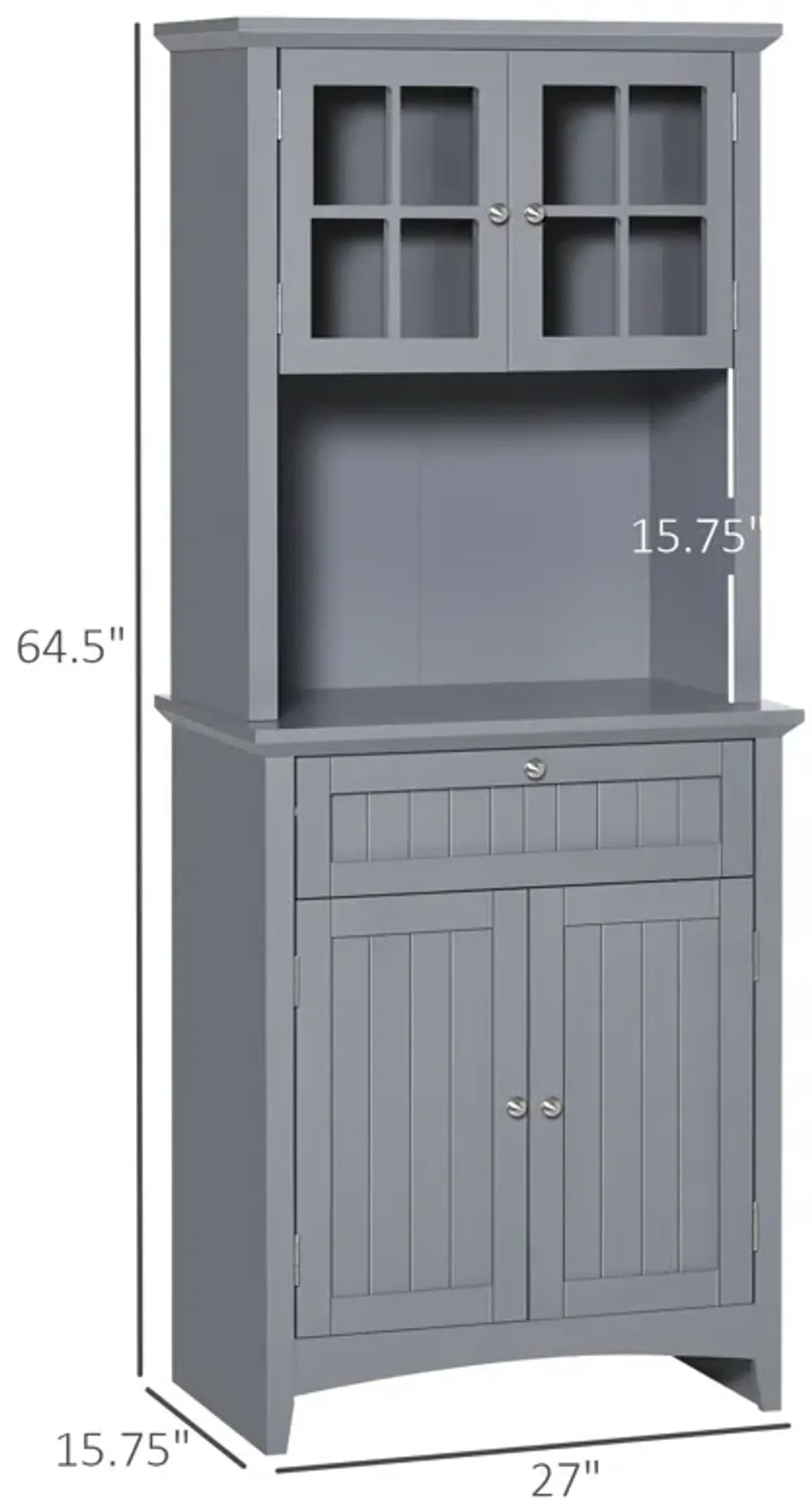 Gray Kitchen Storage: Freestanding Buffet Hutch with Doors and Drawer