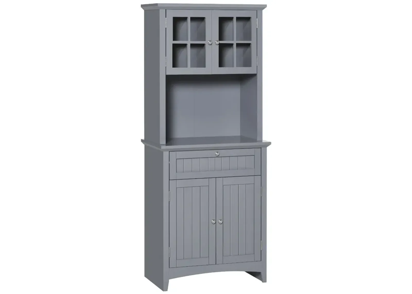 Gray Kitchen Storage: Freestanding Buffet Hutch with Doors and Drawer