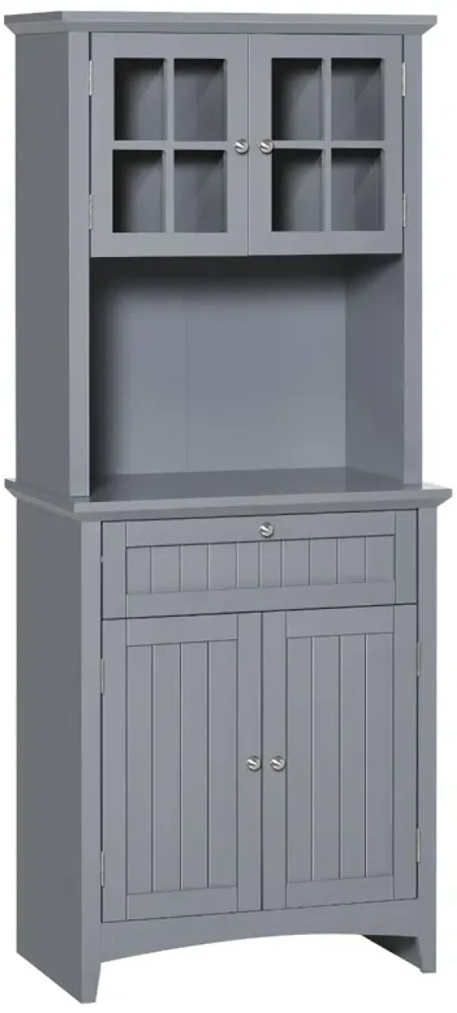 Gray Kitchen Storage: Freestanding Buffet Hutch with Doors and Drawer