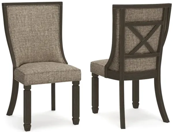 Trekk Dining Side Chair Set of 2, Black, Gray Brown Woven Polyester - Benzara