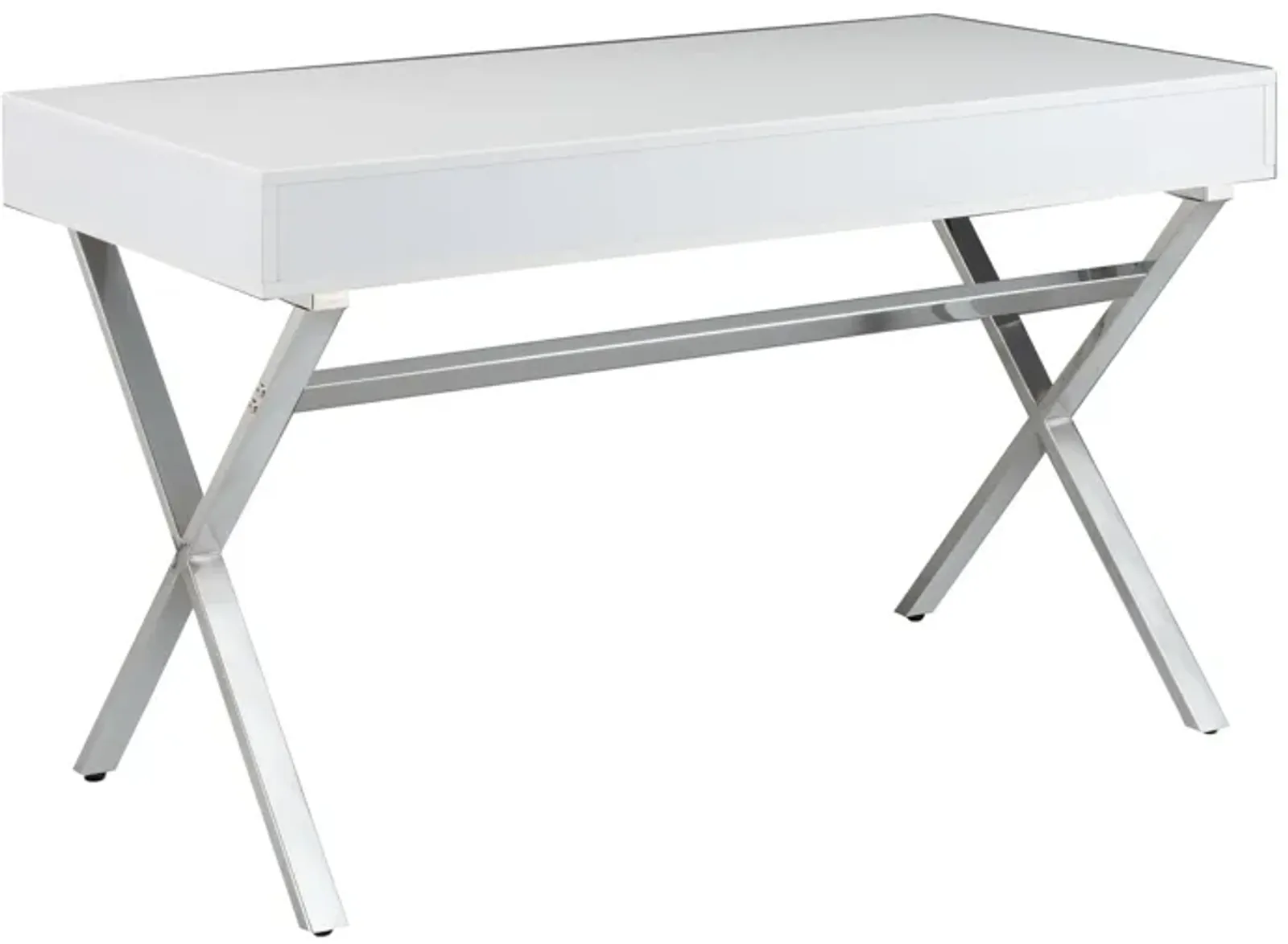 Gracie 47 Inch Desk, White Rectangular Top, 2 Drawers, Chrome Metal Legs - Benzara