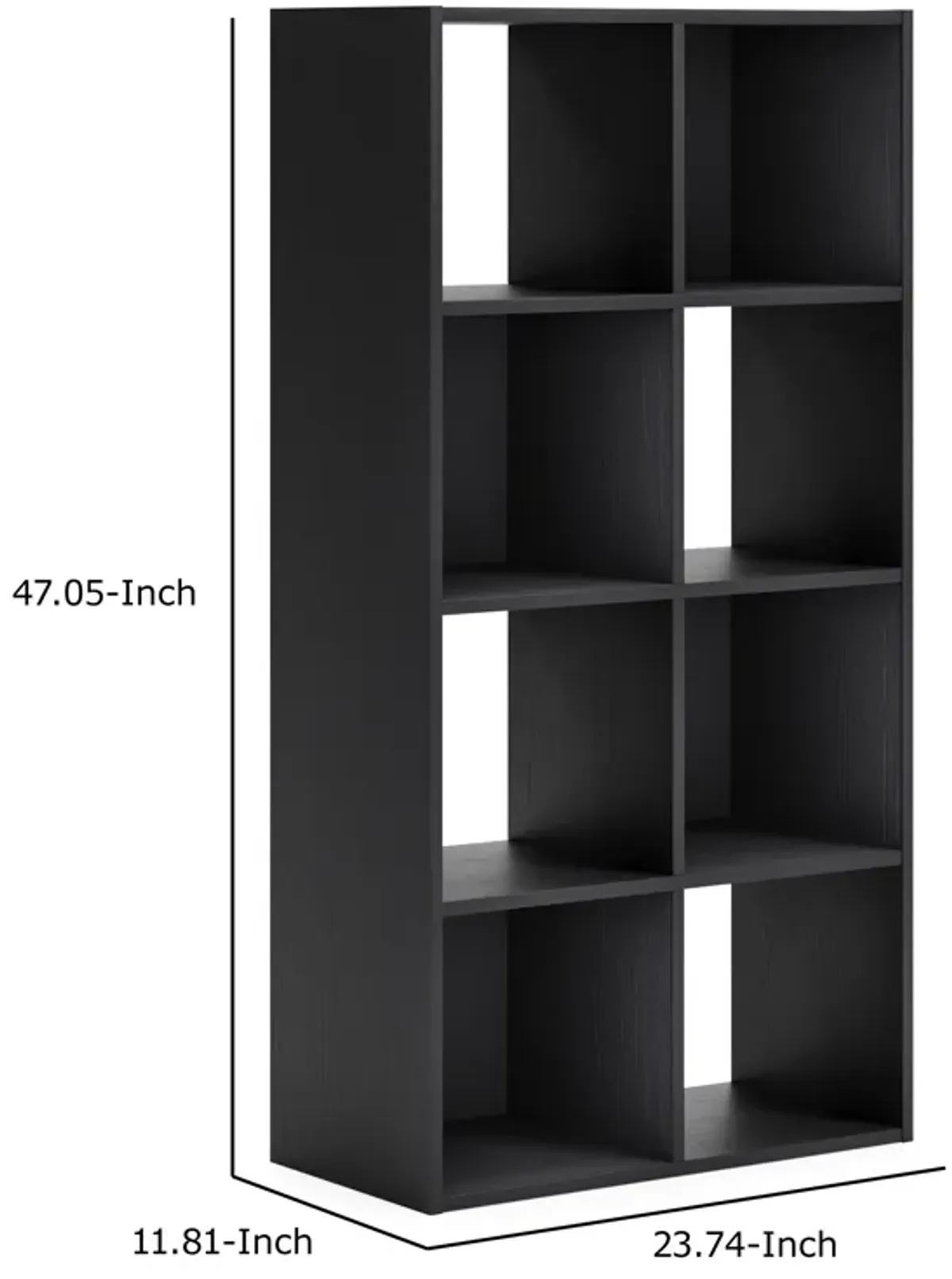 Zayla 48 Inch Tall Wood Bookcase Organizer, 8 Cube Compartments, Black-Benzara