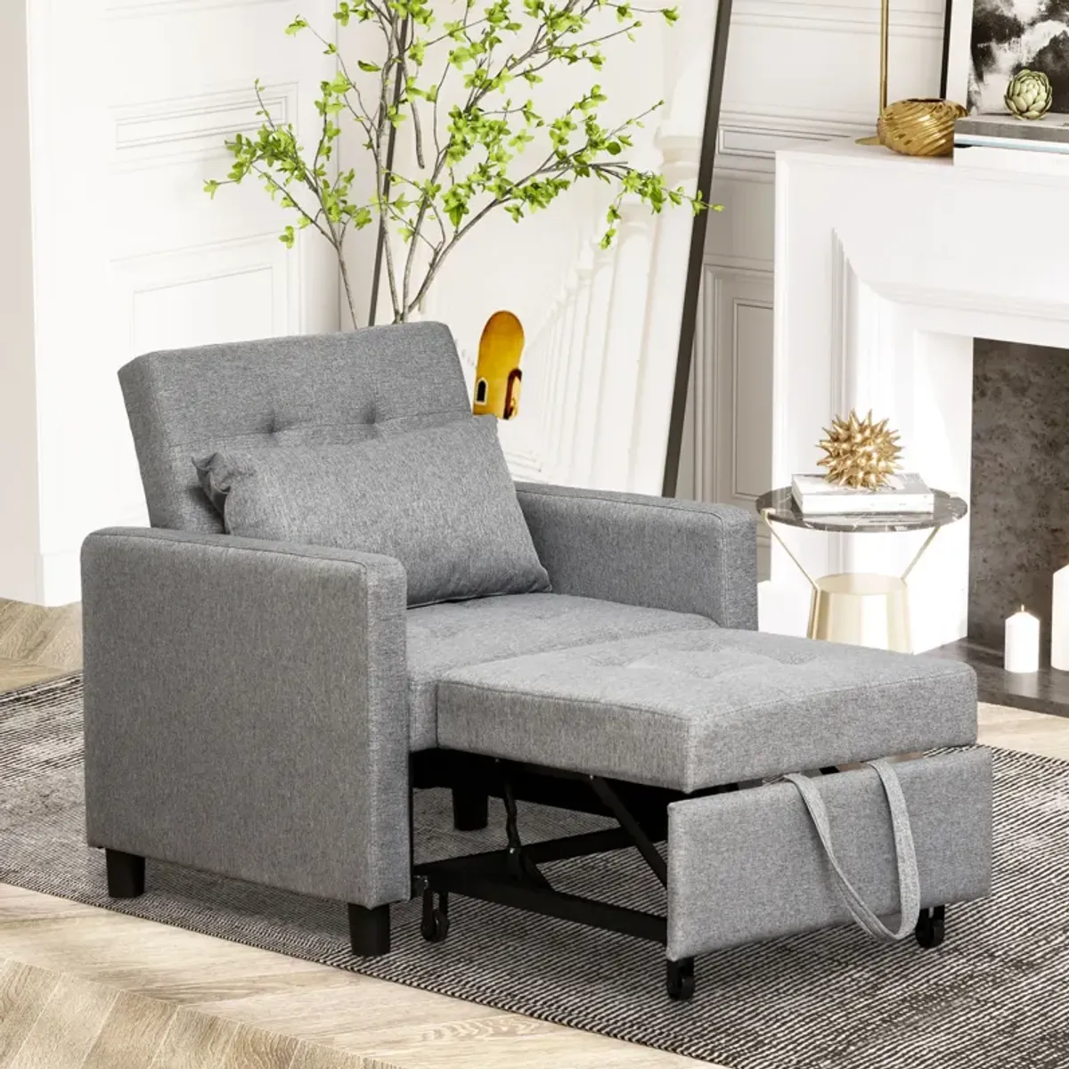 Recliner Sofa Sleeper Chair with 3 Adjustable Backrest Angles and 4 Wheels