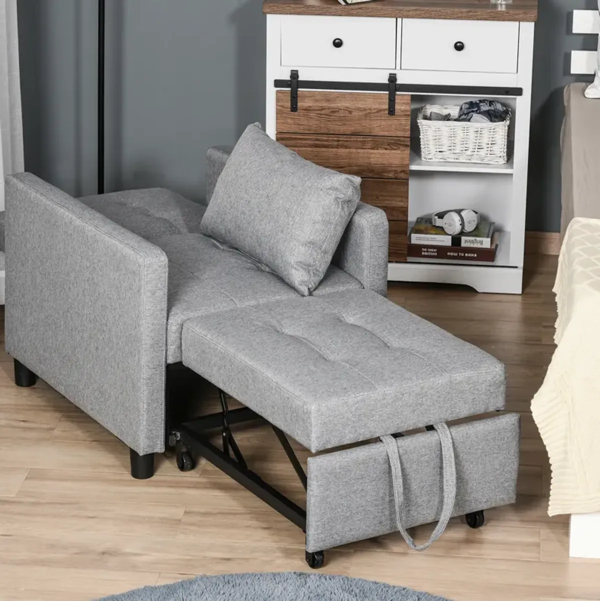 Recliner Sofa Sleeper Chair with 3 Adjustable Backrest Angles and 4 Wheels