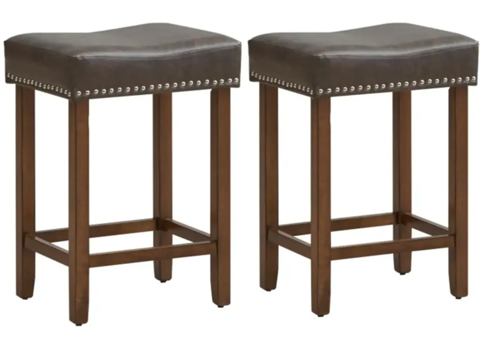 Hivvago 24 Inch Upholstered PU Leather Bar Stools Set of 2