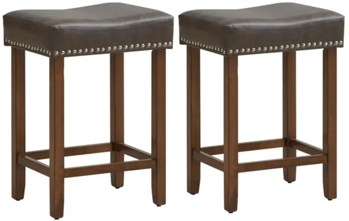 Hivvago 24 Inch Upholstered PU Leather Bar Stools Set of 2