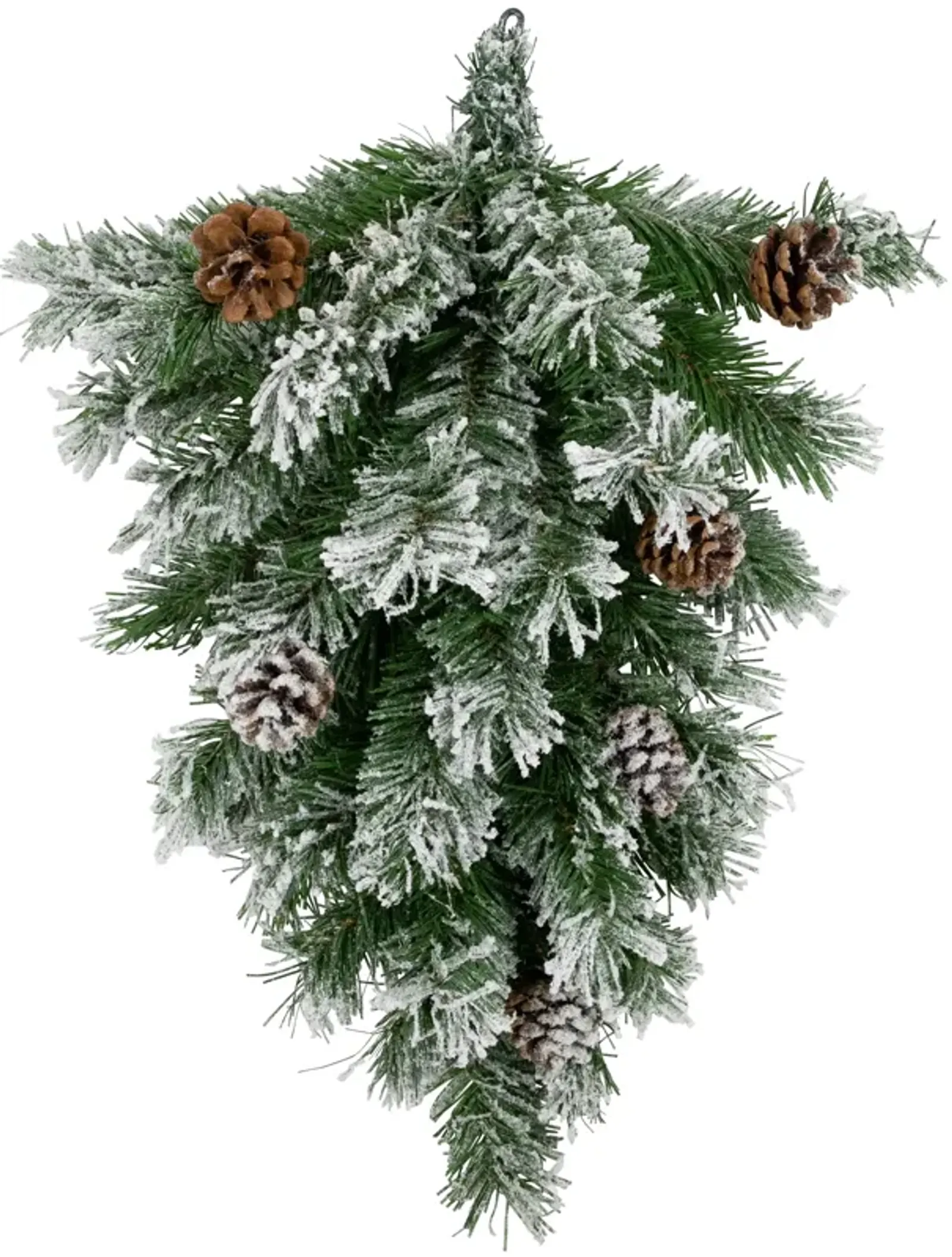 22" Snowy Flocked Angel Pine with Pine Cones Christmas Teardrop Swag - Unlit