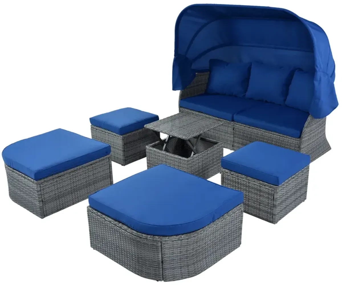 Outdoor Patio Furniture Set Daybed Sunbed with Retractable Canopy Conversation Set Wicker Furniture