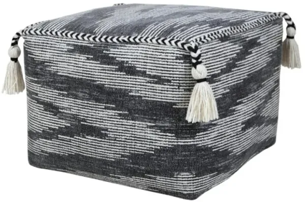 Hivvago 18 Inch Gray Cotton Striped Pouf Ottoman