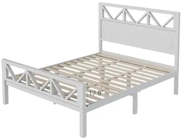 Wood Bed Frame With Headboard And Footboard, Mattress Foundation With Usb Charging Strong Wooden Slat Support Noise-Free Easy Assembly No Box Spring Needed