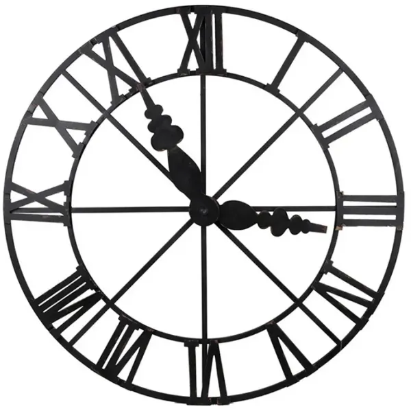 46 Inch Faux Clock Wall Decor, Round, Vintage Style, Matte Black Finish - Benzara