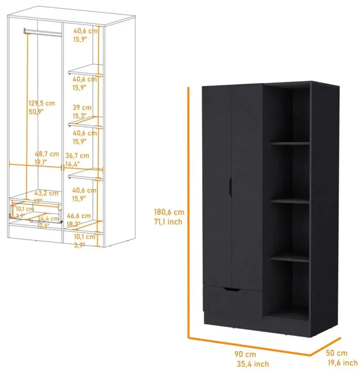 Cimarron 2-Door Armoire With Open Compartment Black