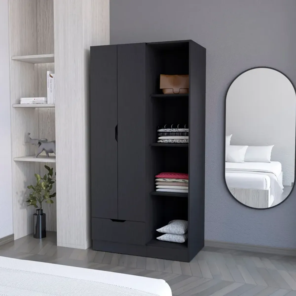Streamdale Cimarron 2-Door Armoire With Open Compartment Black