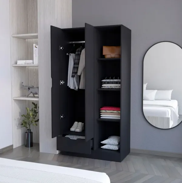 Streamdale Cimarron 2-Door Armoire With Open Compartment Black