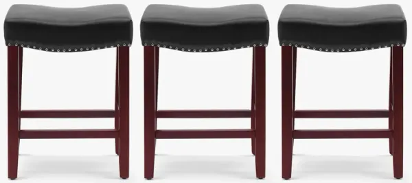 WestinTrends 24" Upholstered Saddle Seat Cherry Counter Stool (Set of 3)