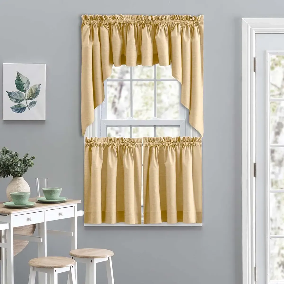 Ellis Curtain Lisa Solid Color Poly Cotton Duck Fabric Tailored Tier