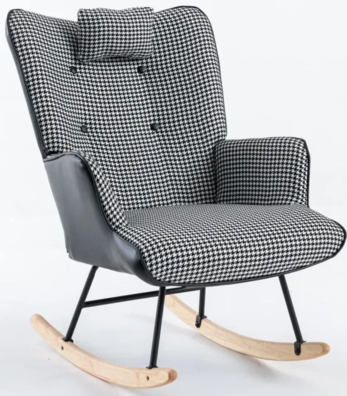 Soft Houndstooth Rocking Chair with Solid Wood Base