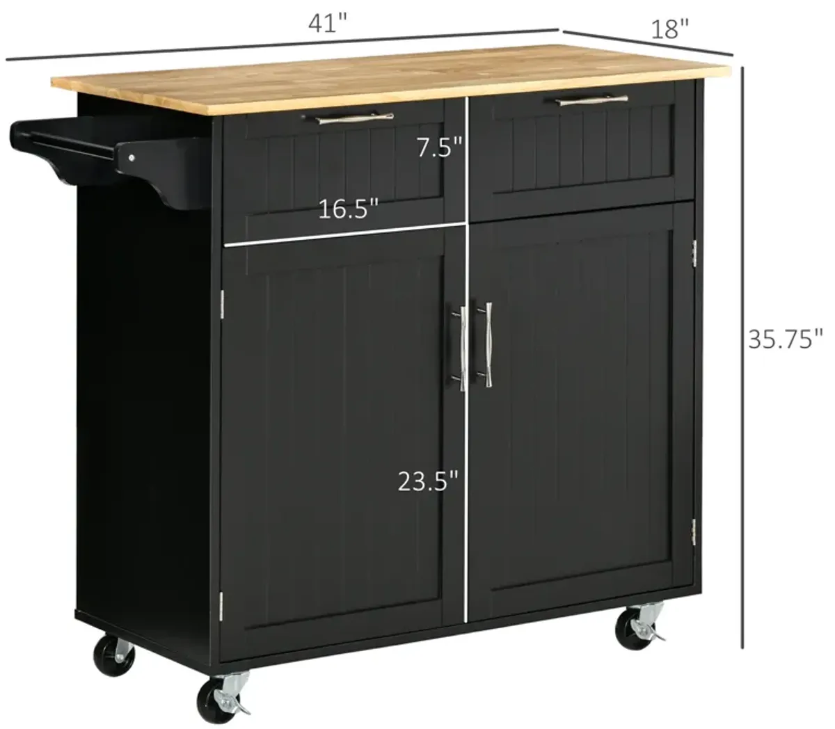 Streamdale Modern Rolling Kitchen Island With Rubberwood Top